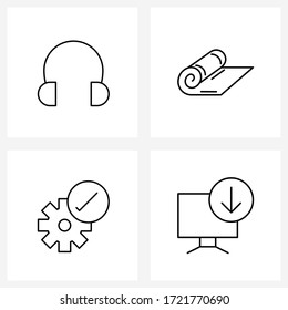 Modern Style Set of 4 line Pictograph Grid based earphone; settings; mat; mats; down arrow Vector Illustration