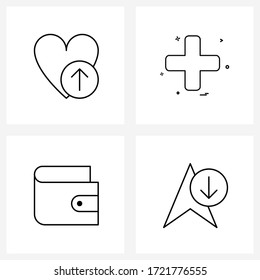 Modern Style Set of 4 line Pictograph Grid based affection; purse; upload; plus; arrow Vector Illustration