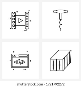 Modern Style Set of 4 line Pictograph Grid based film; website; video; hardware; code Vector Illustration