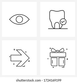 Conjunto de estilo moderno de 4 líneas basado en el ojo de la cuadrícula de imágenes; odontología; visión; control; ilustración de vectores de dirección