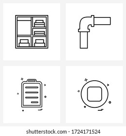 Modern Style Set of 4 line Pictograph Grid based cupboard; text; save; pipe joint; document Vector Illustration