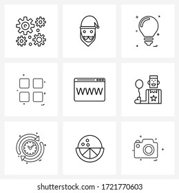 Modern Style Set of 9 line Pictograph Grid based internet; www; bulb; menu; user interface Vector Illustration