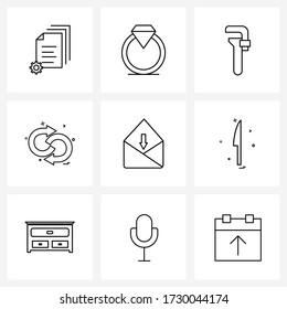 Modern Style Set of 9 line Pictograph Grid based sms; reset; plumb; refresh; direction Vector Illustration