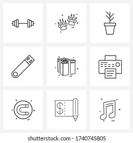 Conjunto de estilos moderno de 9 líneas de la caja de regalo basada en Cuadrícula de gráficos; unidad flash; negocio; unidad de lápiz; Ilustración de vectores de dinero