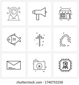 Modern Style Set of 9 line Pictograph Grid based arrows; up; house; arrows; row Vector Illustration