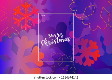 Modern style snowflake on gradient colours ornate background with merry christmas phase text