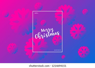 Modern style snowflake on gradient colours ornate background with merry christmas phase text
