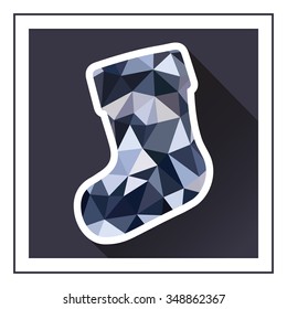 Modern style stocking icon with polygon design and shadow. Symbol of christmas, gift and fashion.