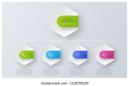 Modern style structure chart, infographic design, visualization template with four options. Vector illustration.