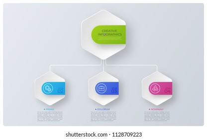 Modern style structure chart, infographic design, visualization template with three options. Vector illustration.