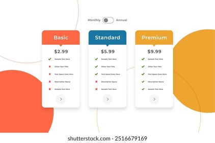 Plantilla de gráfico de Plan de suscripción de estilo moderno para Vector de App UI UX