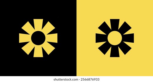 Modern style sun or light or solar logo design vector illustration. Black and yellow.