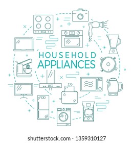 Modern style thin line icons. House aplliances set.