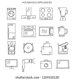 Modern style thin line icons. House aplliances set.