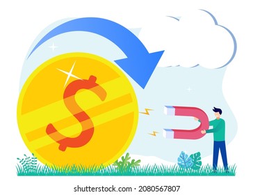 Modern style vector illustration, attract investment concept, success magnet, coin money attraction. profitable income.