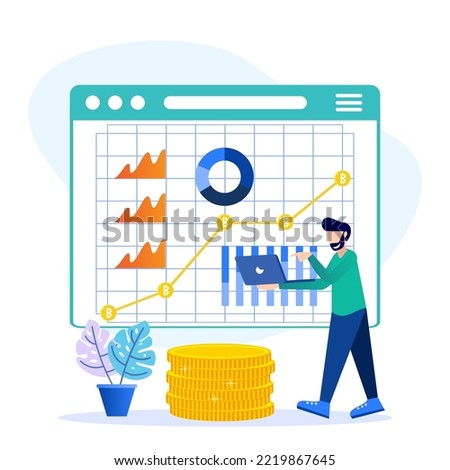 Modern style vector illustration. Bitcoin digital business concept for web pages, banners, presentations, social media. Investments for bitcoin and blockchain. mining, currency, server room.