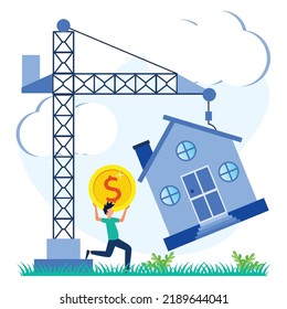 Modern style vector illustration. Buy and select housing, real estate and turnkey rental, buildings, apartment buildings, houses.