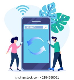 Ilustración vectorial de estilo moderno. El personaje de una persona que forma parte de un equipo que trabaja juntos en seo. Se puede usar para banners web, infografías, imágenes de héroes.