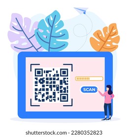 Ilustración vectorial de estilo moderno Concepto de exploración manual de código Qr con pnone y código de barras de exploración en la aplicación.