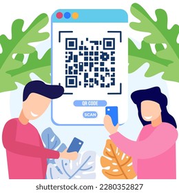 Modern style vector illustration Concept of hand scan Qr code with pnone and scan barcode in app.