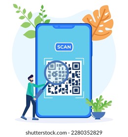 Modern style vector illustration Concept of hand scan Qr code with pnone and scan barcode in app.