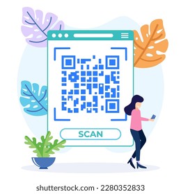 Modern style vector illustration Concept of hand scan Qr code with pnone and scan barcode in app.