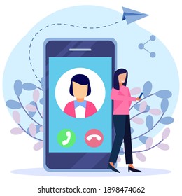 Modern style vector illustration. Contact the person on the communication device. contact list of people on the phone, Contact us. For websites, landing pages, UI, mobile apps, posters, banners.