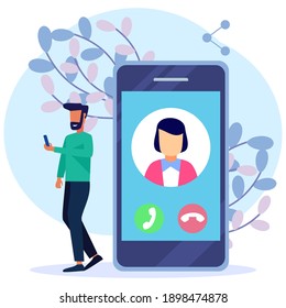 Modern style vector illustration. Contact the person on the communication device. contact list of people on the phone, Contact us. For websites, landing pages, UI, mobile apps, posters, banners.