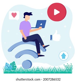 Modern style vector illustration. create and play videos, vlogers share bradcast on blogs or video logs. Video blogs, web television, or embedded video concepts.