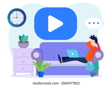 Modern style vector illustration. create and play videos, vlogers share bradcast on blogs or video logs. Video blogs, web television, or embedded video concepts.