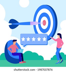 Ilustración vectorial de estilo moderno Concepto de marketing directo. Estilo de estrategia comercial. Las personas de negocios se dirigen directamente a los clientes. Folleto, carta y publicidad de catálogo.