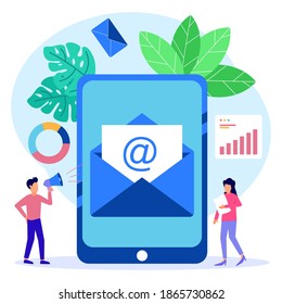 Modern style vector illustration of an email marketing business concept. Illustrations for websites, landing pages, mobile apps, posters and banners.