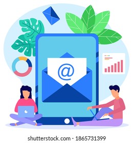 Ilustración vectorial de estilo moderno de un concepto de negocio de email marketing. Ilustraciones para sitios web, páginas de inicio, aplicaciones móviles, afiches y banners.