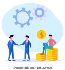 Ilustración vectorial de estilo moderno, Concepto de Amigos, Gente compartiendo información sobre referencias y ganando dinero y negocios. Adecuado para páginas web de aterrizaje, ui, aplicaciones móviles, plantillas de banners.