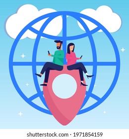 Modern style vector illustration of GPS system, location sign text display, directions.