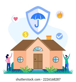Modern style vector illustration, home protection concept, money, property, financial insurance savings, safe business economy for business people.