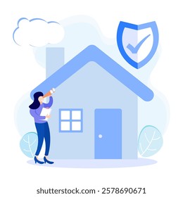 Modern style vector illustration, home protection concept, money, property, financial insurance savings, safe business economy for business people.