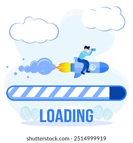 Modern style vector illustration of loading process with character. Can be used for web banners, infographics, hero images. Flat isometric isolated on white background.