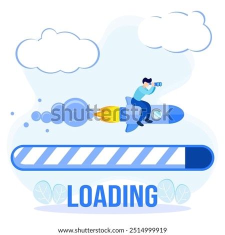 Modern style vector illustration of loading process with character. Can be used for web banners, infographics, hero images. Flat isometric isolated on white background.