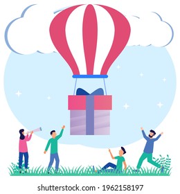Modern style vector illustration Refer Friend Concept Design, People share info about referrals and get gifts. Suitable for web landing pages, ui, mobile apps, banner templates.