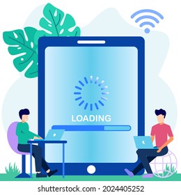 Modern style vector illustration. Repair System Update Change New Version. Install update process with person characters. Suitable for web landing pages, ui, mobile apps, banner templates.