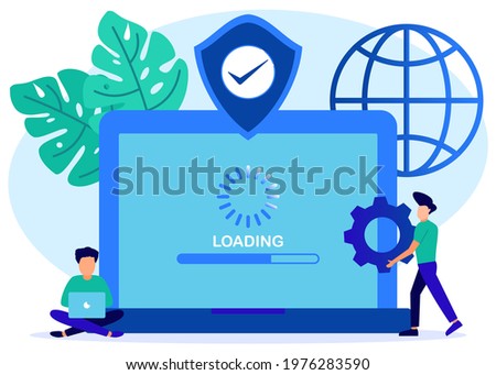 Modern style vector illustration. Repair System Update Change New Version. Install update process with person characters. Suitable for web landing pages, ui, mobile apps, banner templates.
