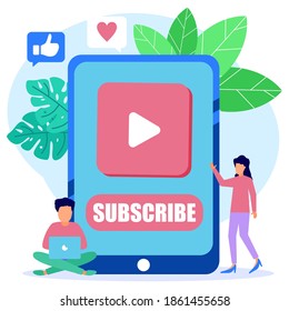 Moderne Vektorgrafik. Abonnieren Sie jetzt, Kanal abonnieren roten Button, Telefon mit Online-Newsletter, E-Mail-Marketing-System geeignet für Web-Landing-Seiten, i, mobile Apps, Banner-Vorlagen.