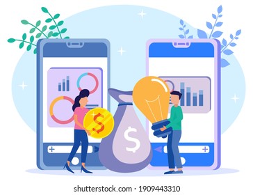 Modern style vector illustration. successful team business porter. Investors save money sharing ideas. financing creative projects. Cooperation between business women and men.