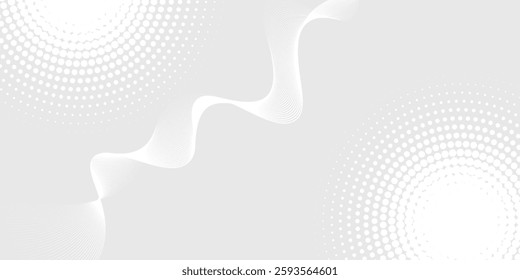 Modern style wave lines vector illustration with halftone dots on gray white abstract background pattern for banner,