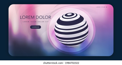 Modern Style Web Design Elements - Header or Banner Design with Striped Transparent Globe and Blurred Shapes - Poster, Web App UI or Landing Page Creative Design, Multi Purpose Vector Template