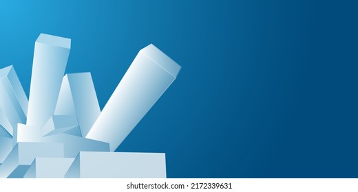 Estilo moderno Formas de cristal vertical 3D blanco sobre fondo azul, textura con espacio de copias, lugar, espacio para tu texto - plantilla de diseño de vectores