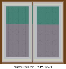 Modern style Window design with curtain and glass. Closed window vector illustration isolated on white background