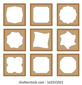 modern style of wood carved frames for picture, image, gallery, collection photo, 3d vector set