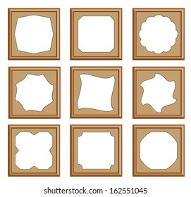modern style of wood carved frames for picture, image, gallery, collection photo, 3d vector set